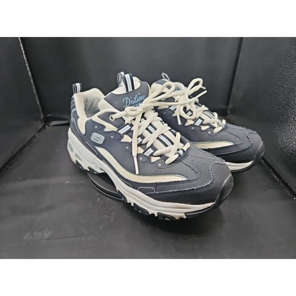 Skechers D'lites Memory Foam Sneaker Shoes White/Navy Women's Size 8.5